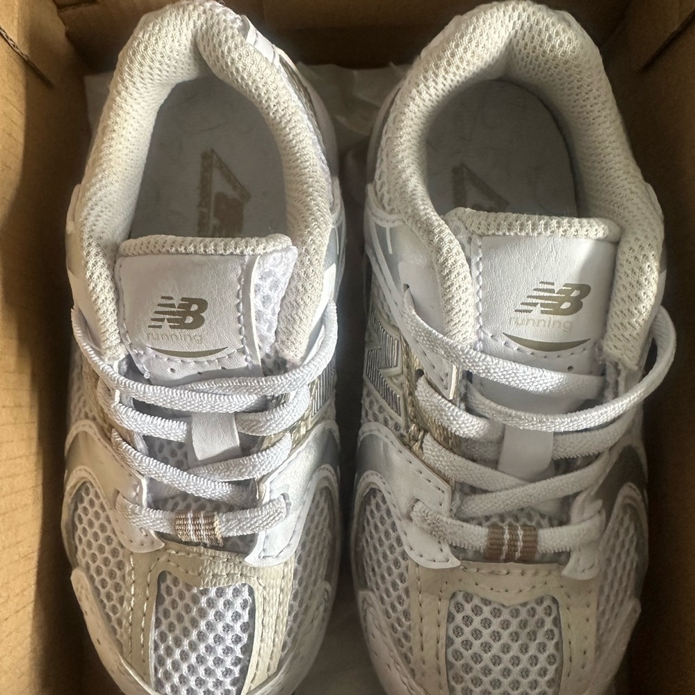 New Balance Kids White and Gray Sneakers